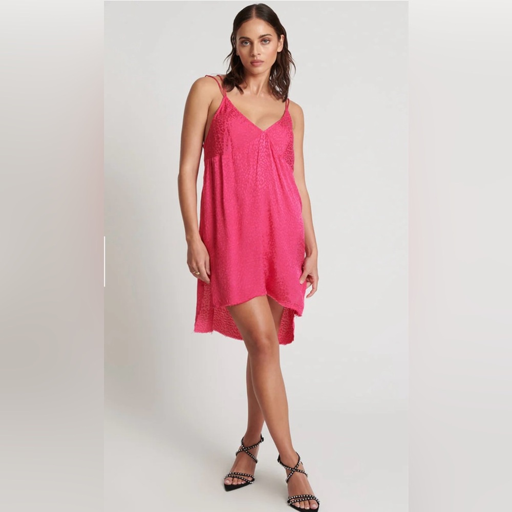 One Teaspoon Sleeveless Shocking Pink Jacquard Slip Dress